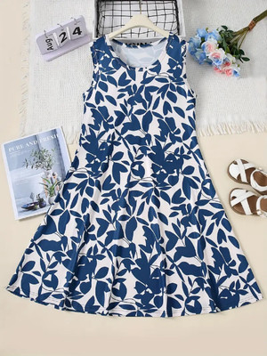 Miss & Chief Girls Above Knee Party Dress(Blue, White, Sleeveless)