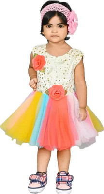 MS BROTHERS Indi Baby Girls Midi/Knee Length Festive/Wedding Dress(Multicolor, Sleeveless)