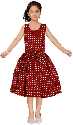 Wish Little Girls Below Knee Casual Dress(Maroon, Sleeveless)