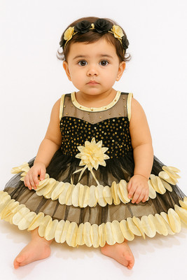 STUMBLE FASHION Baby Girls Midi/Knee Length Festive/Wedding Dress(Gold, Sleeveless)