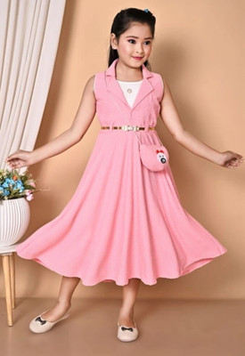 AK FASHION GERMENT Baby Girls Calf Length Party Dress(Pink, Sleeveless)