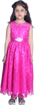 Shahina Fashion Girls Maxi/Full Length Casual Dress(Pink, Sleeveless)