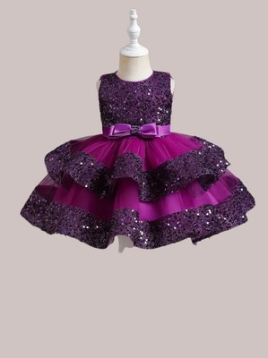 Ksaliya Enterprise Girls Midi/Knee Length Party Dress(Purple, Sleeveless)