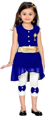 Adiva Girls Midi/Knee Length Party Dress(Light Blue, Sleeveless)