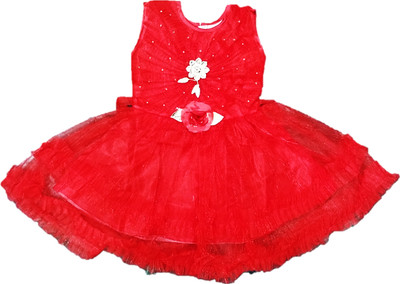 THERAJSTORE Indi Baby Girls Midi/Knee Length Festive/Wedding Dress(Red, Sleeveless)
