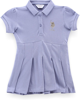 U.S. POLO ASSN. Girls Midi/Knee Length Casual Dress(Purple, Short Sleeve)