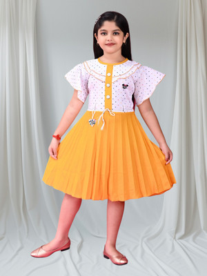 EMIYX Girls Midi/Knee Length Casual Dress(Yellow, Short Sleeve)