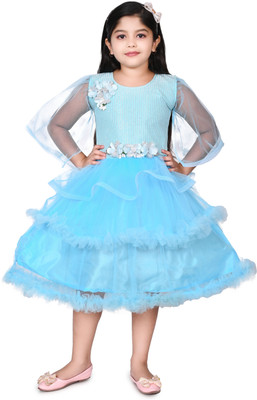 MHFASHIONMART Girls Maxi/Full Length Festive/Wedding Dress(Blue, 3/4 Sleeve)