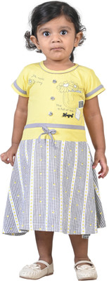 Hubkick Girls Calf Length Casual Dress(Yellow, Half Sleeve)