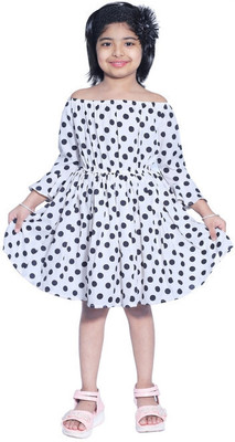 Wish Littles Girls Midi/Knee Length Party Dress(White, 3/4 Sleeve)