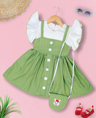 Elegant Attire Baby Girls Midi/Knee Length Festive/Wedding Dress(Green, Short Sleeve)