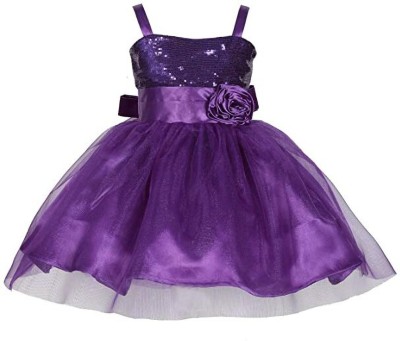 Shahina Fashion Girls Midi/Knee Length Party Dress(Purple, Sleeveless)