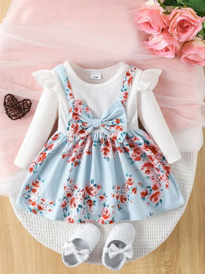 shopivatestore Girls Midi/Knee Length Casual Dress(Multicolor, Full Sleeve)