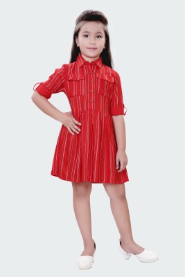 HUNNY BUNNY Girls Above Knee Party Dress(Red, 3/4 Sleeve)