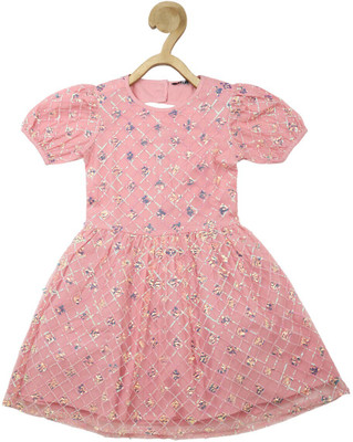 Allen Solly Girls Midi/Knee Length Casual Dress(Pink, Short Sleeve)