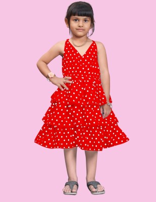 SELVIFAB Girls Above Knee Casual Dress(Red, Sleeveless)