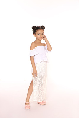 tiny shadows Indi Girls Maxi/Full Length Casual Dress(White, Fashion Sleeve)