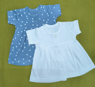 TJAII Baby Girls Midi/Knee Length Casual Dress(Blue, White, Short Sleeve)