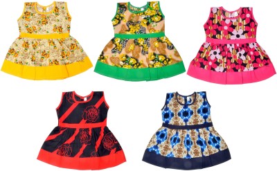 sathiyas Indi Baby Girls Midi/Knee Length Casual Dress(Multicolor, Sleeveless)