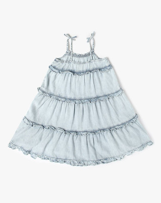 GAP Indi Girls Midi/Knee Length Casual Dress(Light Blue, Sleeveless)