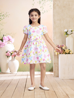 MUHURATAM Indi Girls Above Knee Casual Dress(Multicolor, Short Sleeve)