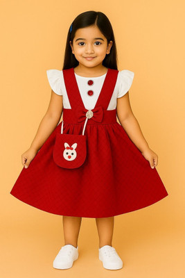 SAINAGARMENTS Indi Girls Below Knee Casual Dress(Maroon, Half Sleeve)