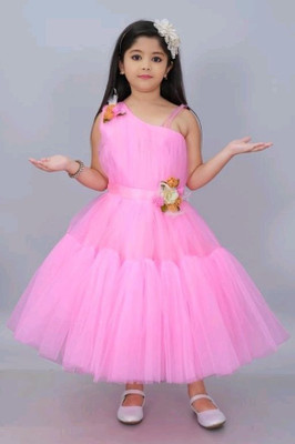 Arunaa Creation Baby Girls Maxi/Full Length Festive/Wedding Dress(Pink, Sleeveless)