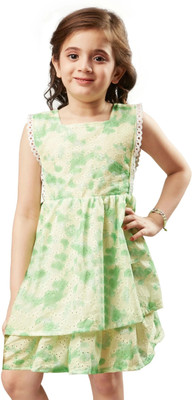 VAVA Creation Girls Midi/Knee Length Casual Dress(Green, Sleeveless)
