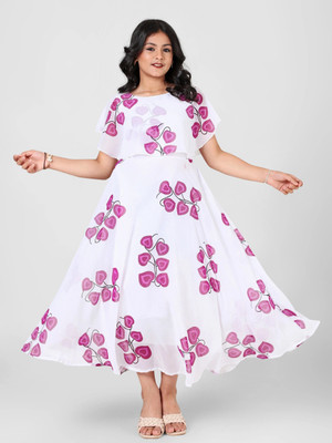 HouseOfCommon Girls Maxi/Full Length Casual Dress(White, 3/4 Sleeve)