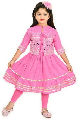 A R Fashions Girls Calf Length Casual Dress(Pink, 3/4 Sleeve)