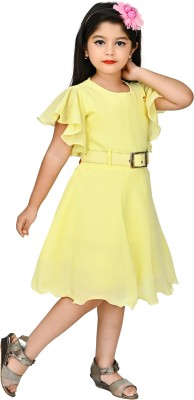 ULTINITY Girls Midi/Knee Length Festive/Wedding Dress(Yellow, Short Sleeve)