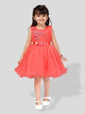 paridhaanmart Indi Baby Girls Midi/Knee Length Party Dress(Pink, Sleeveless)