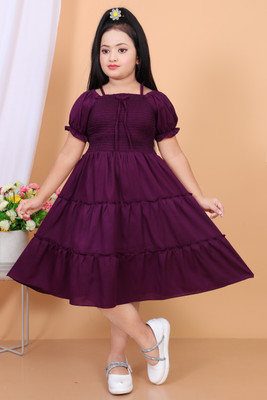 SHREESHYAMDARBAR Indi Girls Maxi/Full Length Festive/Wedding Dress(Purple, Short Sleeve)