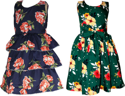 Mamnoon Girls Below Knee Casual Dress(Beige, Sleeveless)