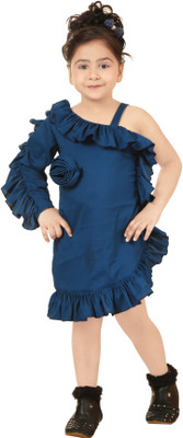 JELLY GARMENTS Girls Midi/Knee Length Casual Dress(Blue, Full Sleeve)