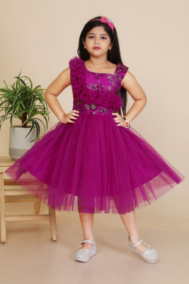 PN fashion Girls Below Knee Festive/Wedding Dress(Maroon, Sleeveless)