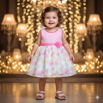 mama & bebe Indi Baby Girls Midi/Knee Length Casual Dress(Pink, Sleeveless)