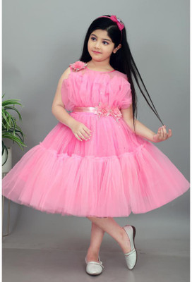 PN fashion Indi Baby Girls Below Knee Festive/Wedding Dress(Pink, Sleeveless)