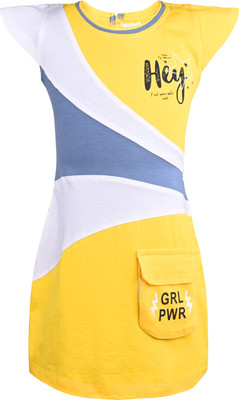 Silver Kraft Girls Midi/Knee Length Casual Dress(Yellow, Cap Sleeve)