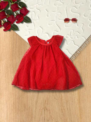 CREATIVE KID'S Indi Baby Girls Midi/Knee Length Casual Dress(Red, Cap Sleeve)