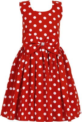 HouseOfCommon Indi Girls Midi/Knee Length Casual Dress(Red, Sleeveless)