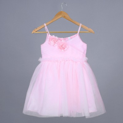 little josh Indi Girls Midi/Knee Length Festive/Wedding Dress(Pink, Sleeveless)