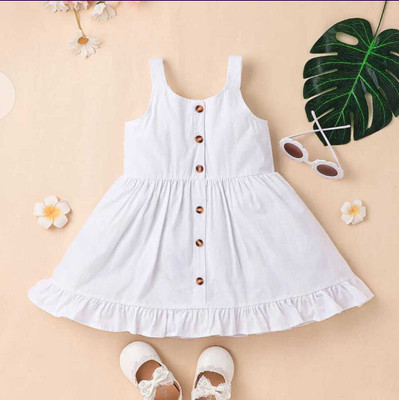 AGNIV Girls Midi/Knee Length Casual Dress(White, Sleeveless)
