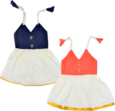 sathiyas Indi Baby Girls Midi/Knee Length Festive/Wedding Dress(White, Sleeveless)