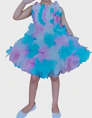 Kkalakriti Girls Midi/Knee Length Party Dress(Blue, Sleeveless)