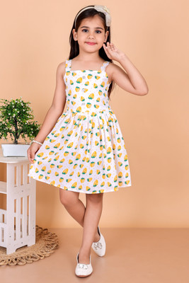 S.K.M Garments Girls Midi/Knee Length Casual Dress(Yellow, Sleeveless)