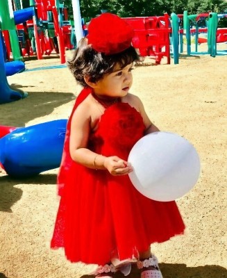 PERFECT FASHION Baby Girls Midi/Knee Length Festive/Wedding Dress(Red, Sleeveless)