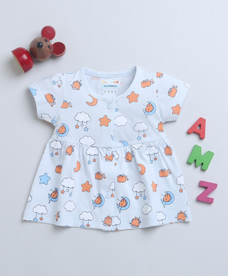 BUMZEE Baby Girls Midi/Knee Length Casual Dress(Light Blue, Half Sleeve)