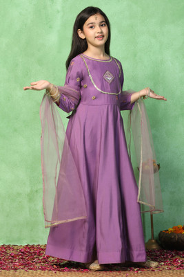 Fashion Dream Girls Maxi/Full Length Festive/Wedding Dress(Purple, 3/4 Sleeve)