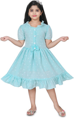SHINYTHREADS Indi Girls Midi/Knee Length Casual Dress(Light Blue, Half Sleeve)